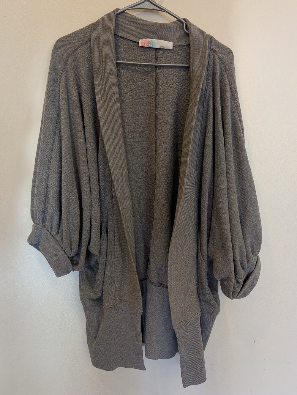 FP Beach Free People Gray Ribbed Shawl Collar Dolman Cardigan S/P